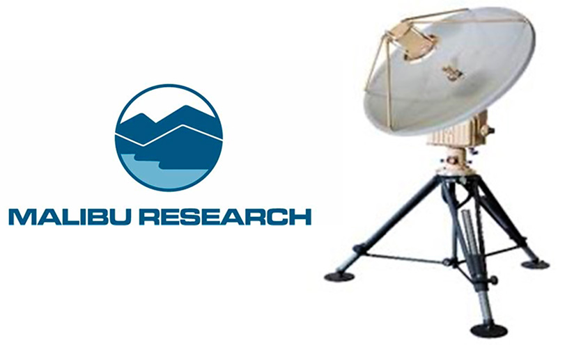 Malibu Research Associates historical logo next to a Malibu antenna