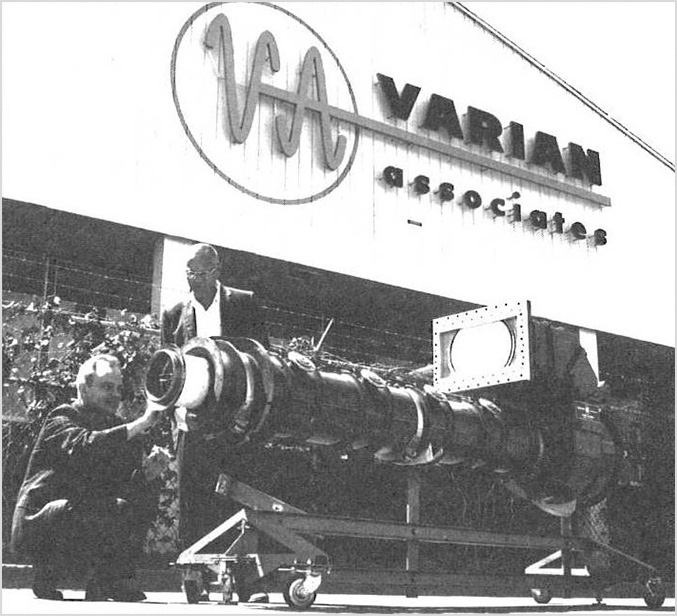 Bob Symons and Dick Nelson in front of a Varian Associates building in Palo Alto, circa 1964