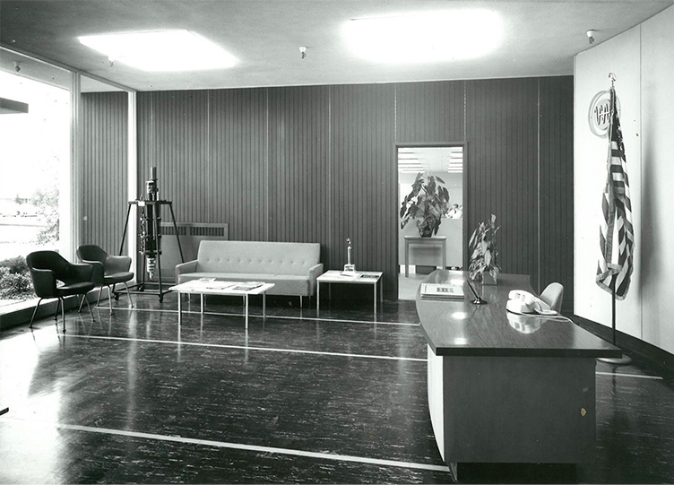 The Varian Associates lobby in Palo Alto, circa the 1950s